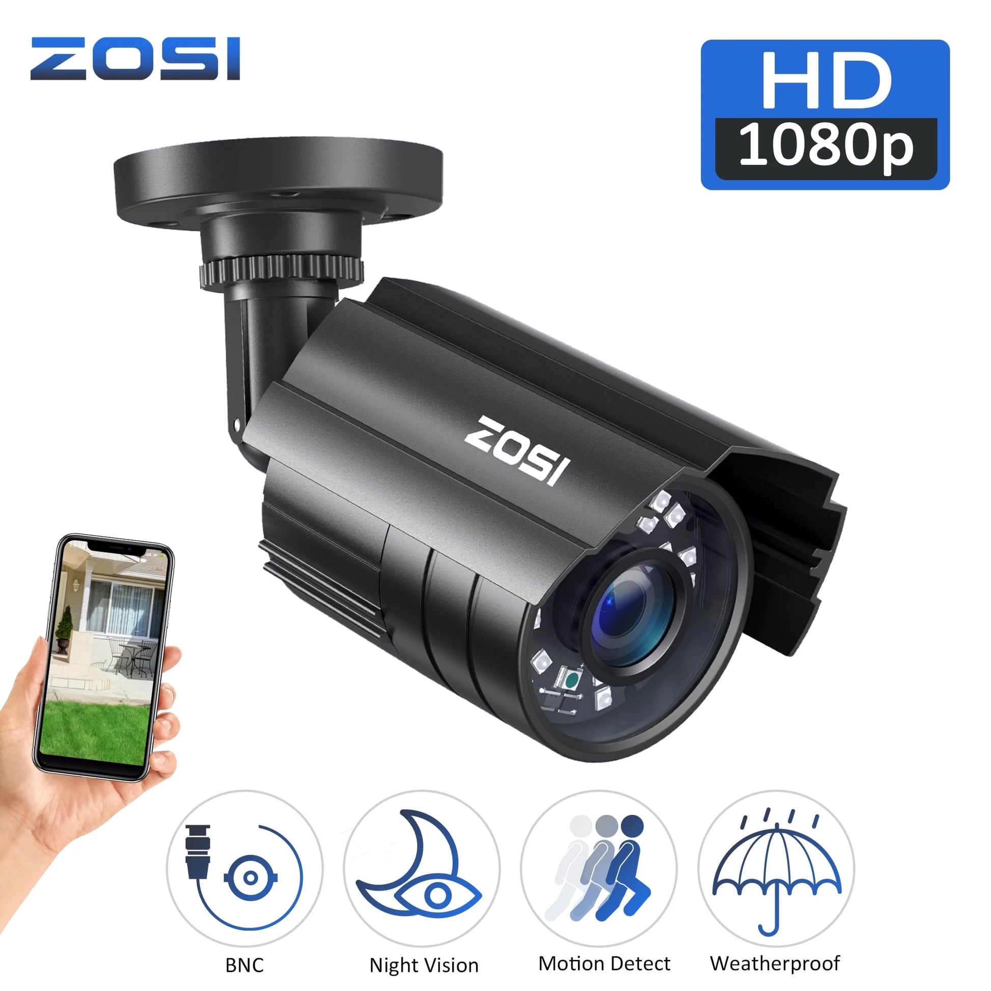 1080P HD TVI Security Camera, 4 in 1 Wired Security Camera for Home Office CCTV System Outdoor Bullet Camera with Night Vision