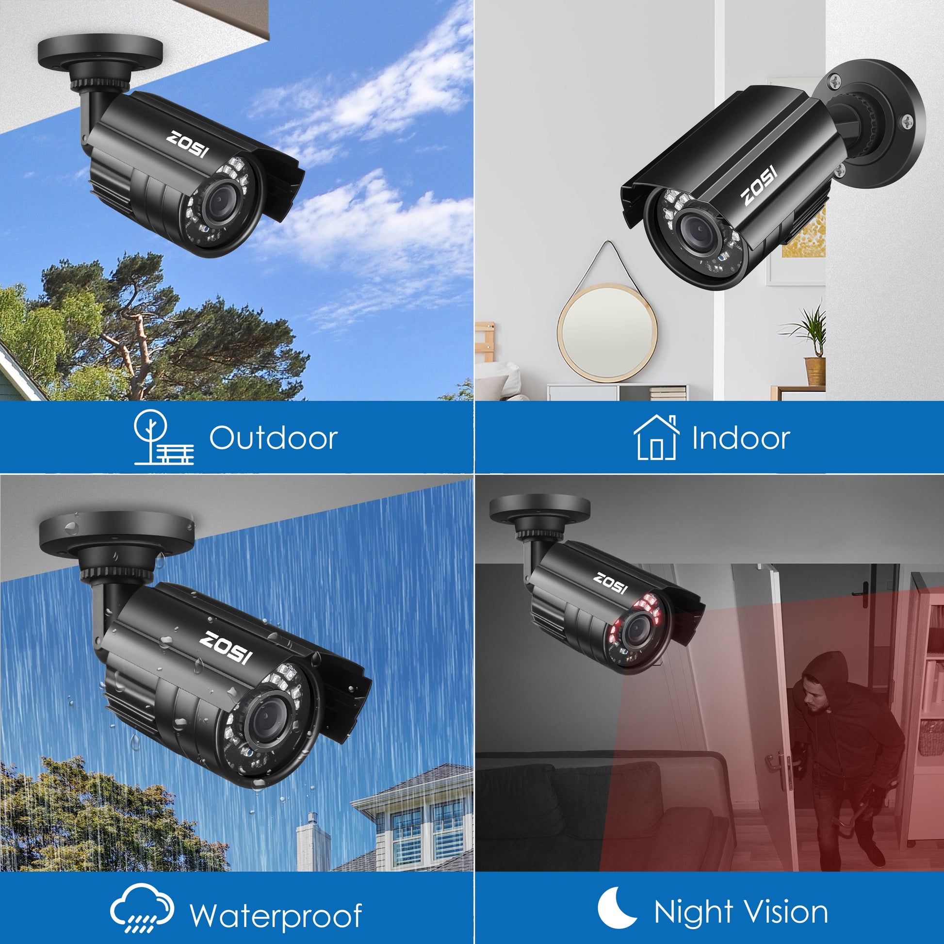 1080P HD TVI Security Camera, 4 in 1 Wired Security Camera for Home Office CCTV System Outdoor Bullet Camera with Night Vision