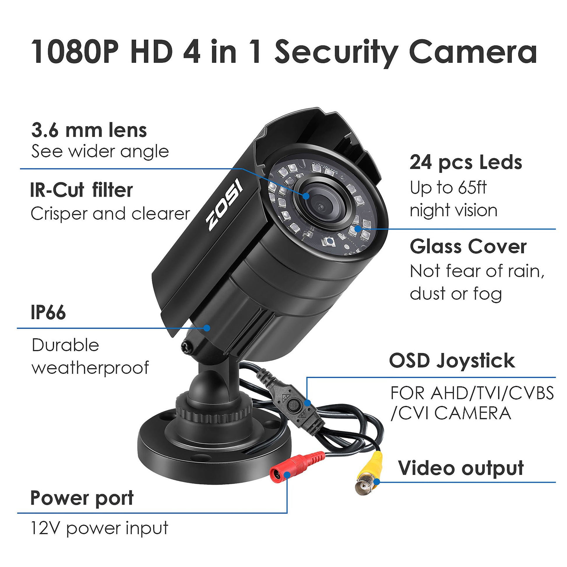1080P HD TVI Security Camera, 4 in 1 Wired Security Camera for Home Office CCTV System Outdoor Bullet Camera with Night Vision